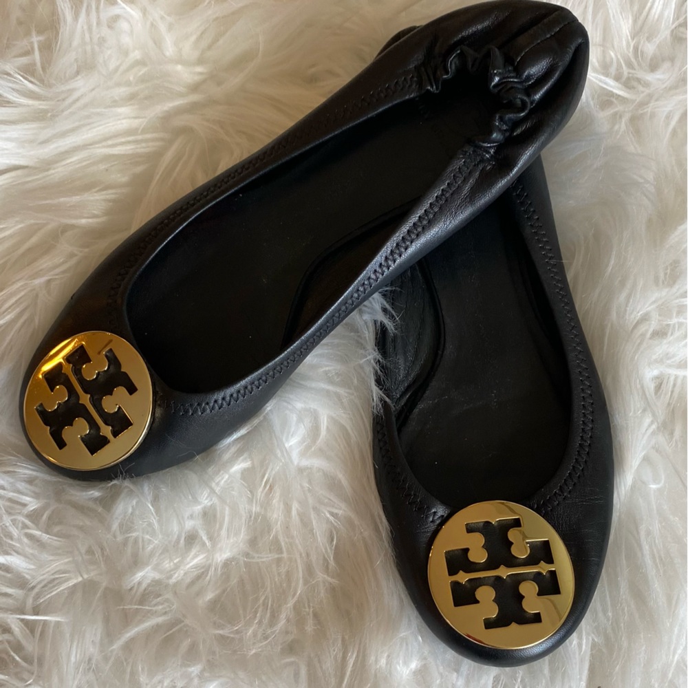 Tory Burch black and gold ballet flats
